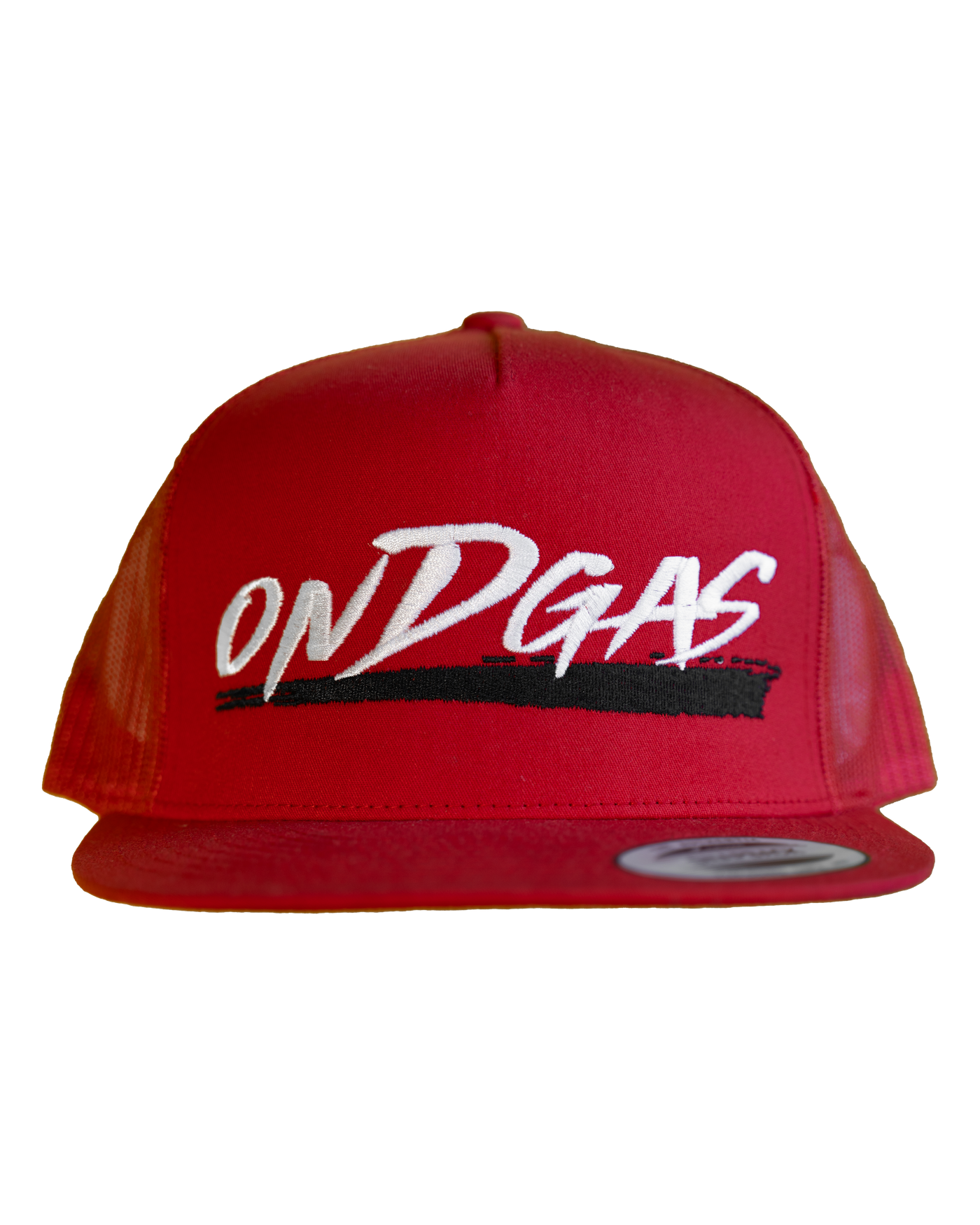 Red Hat with black brush modern logo (trucker hat)