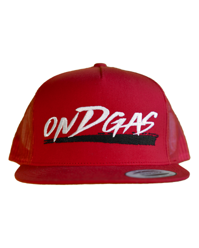 Red Hat with black brush modern logo (trucker hat)